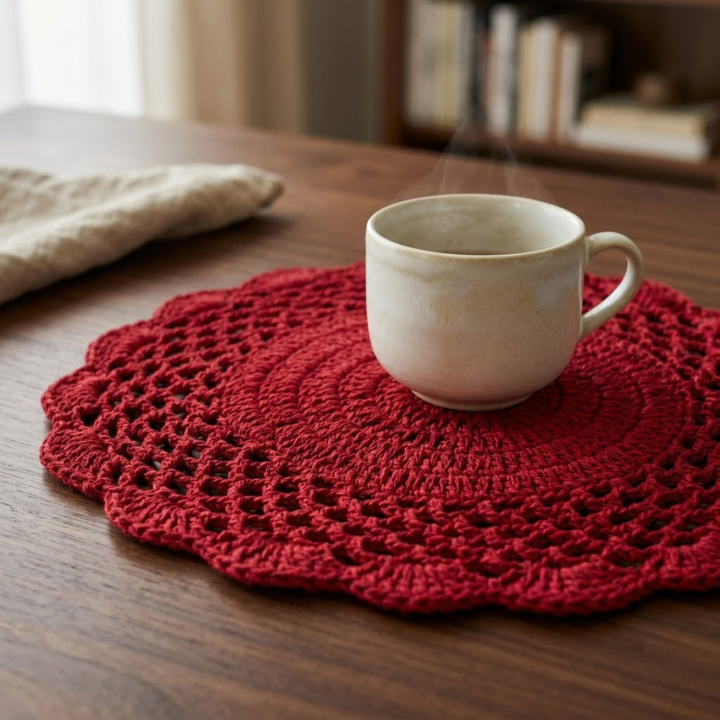 Cozy Weave Crochet Placemat - Berry Red
