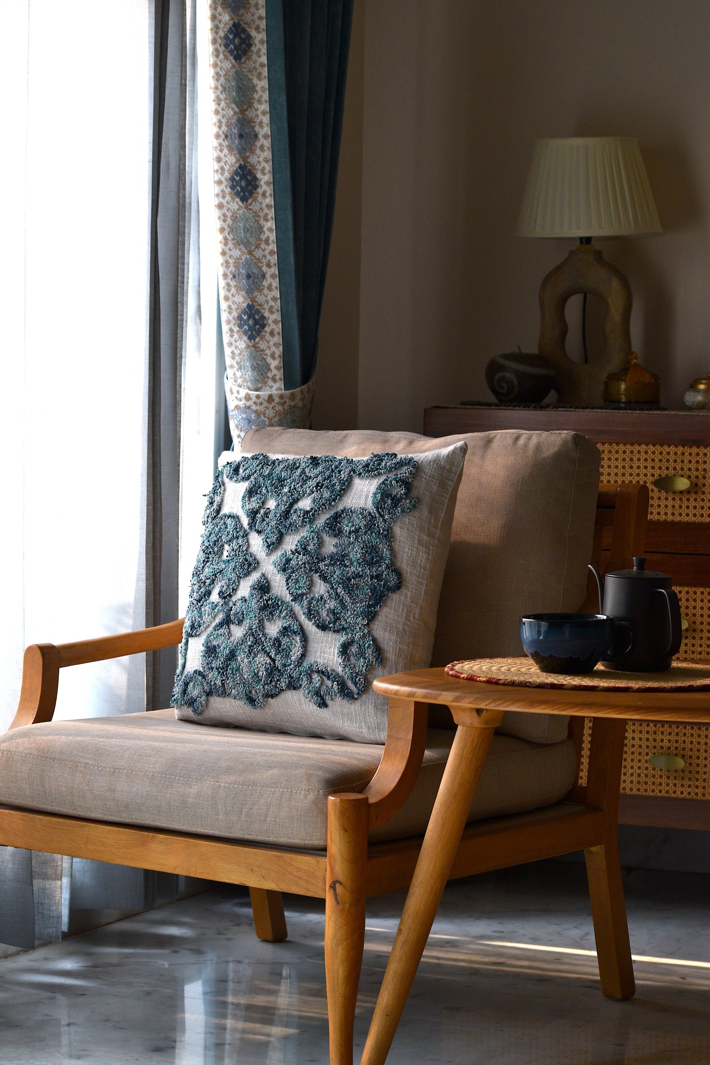 Damask (Blue) Cushion Cover