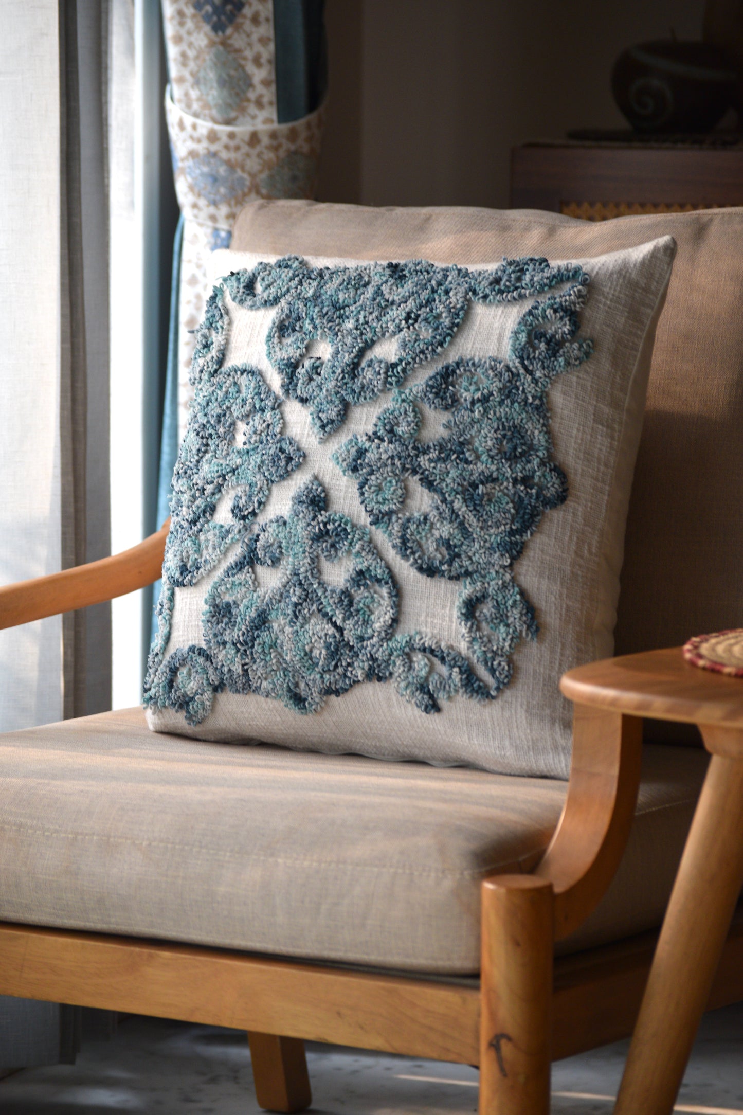 Damask (Blue) Cushion Cover