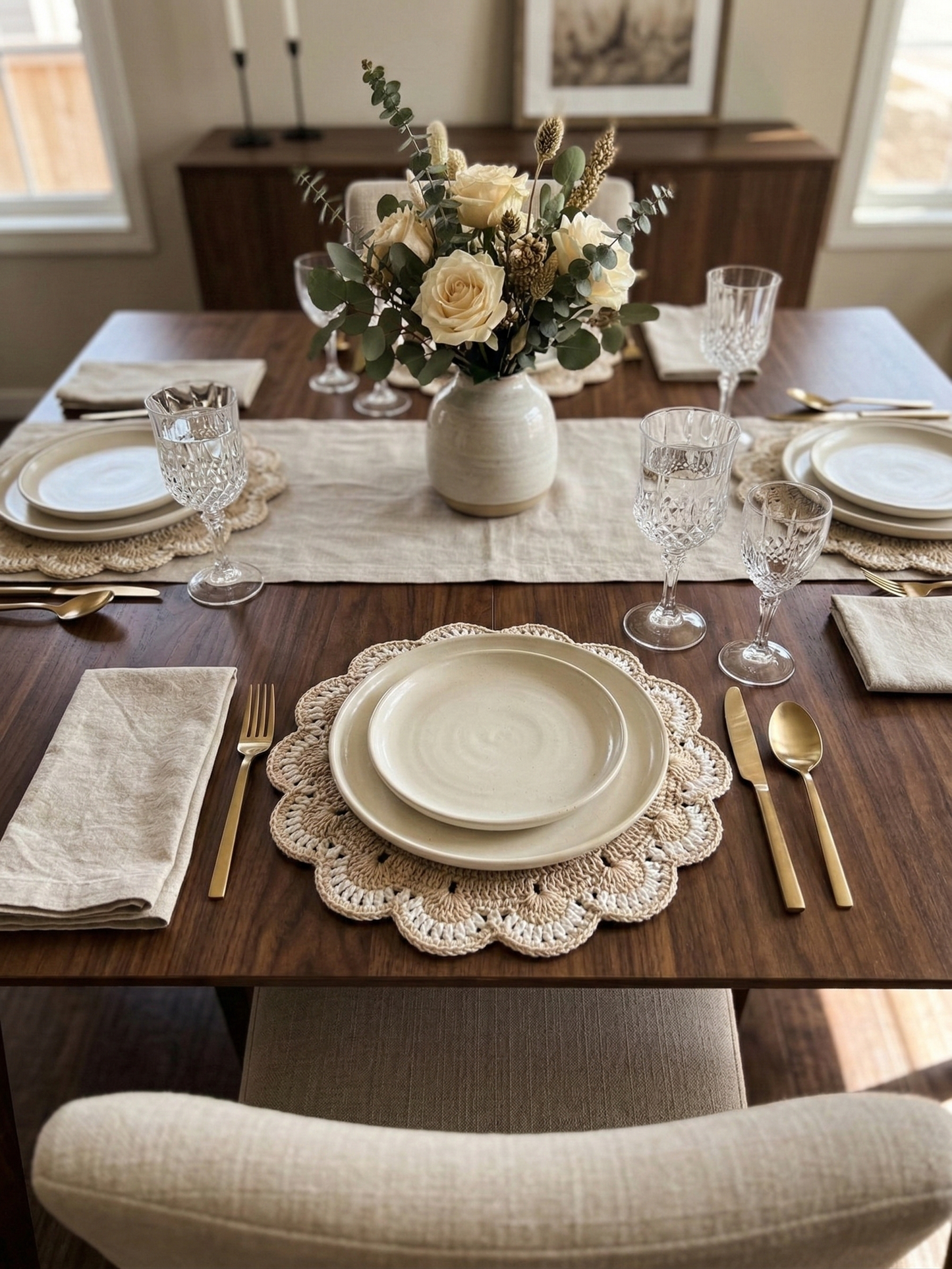 Cozy Weave Crochet Placemat - Beige