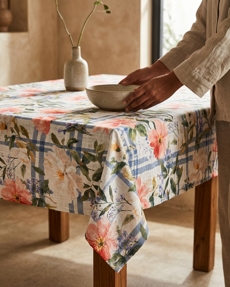Plaid Peony Table Cloth