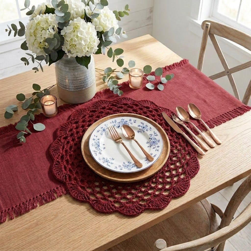 Cozy Weave Crochet Placemat - Berry Red