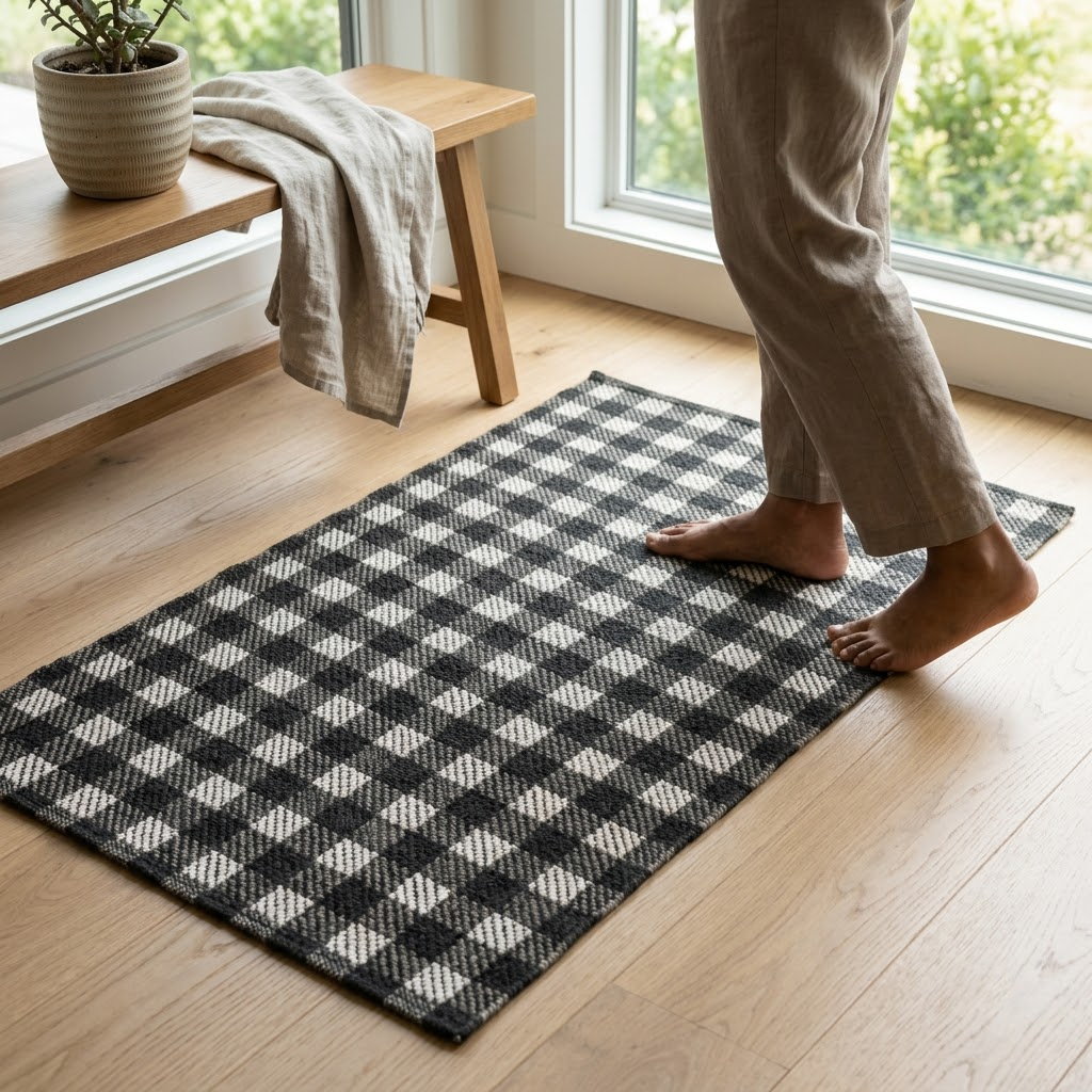 Black & White Checkered Washable Rug