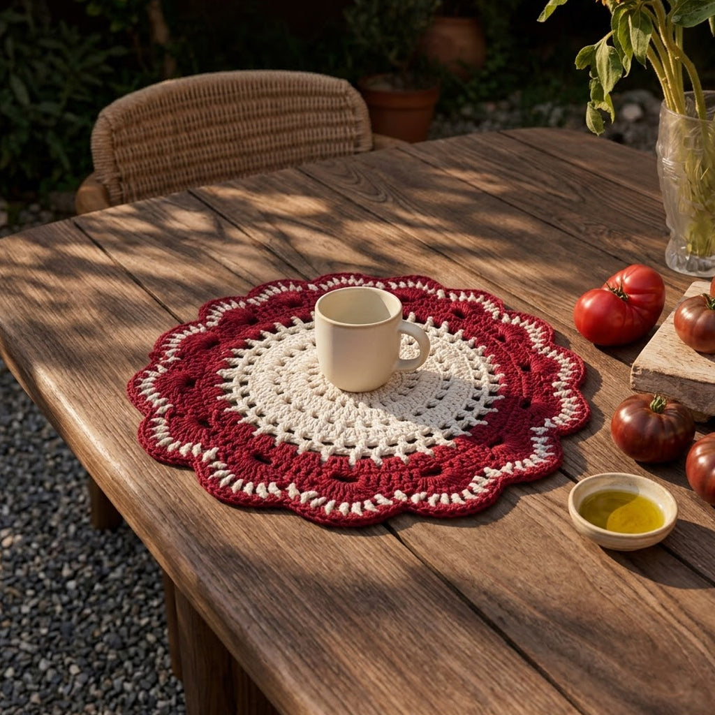 Cozy Weave Crochet Placemat -Red and Ivory