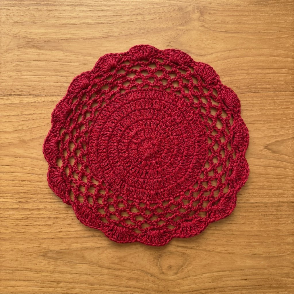 Cozy Weave Crochet Placemat - Berry Red