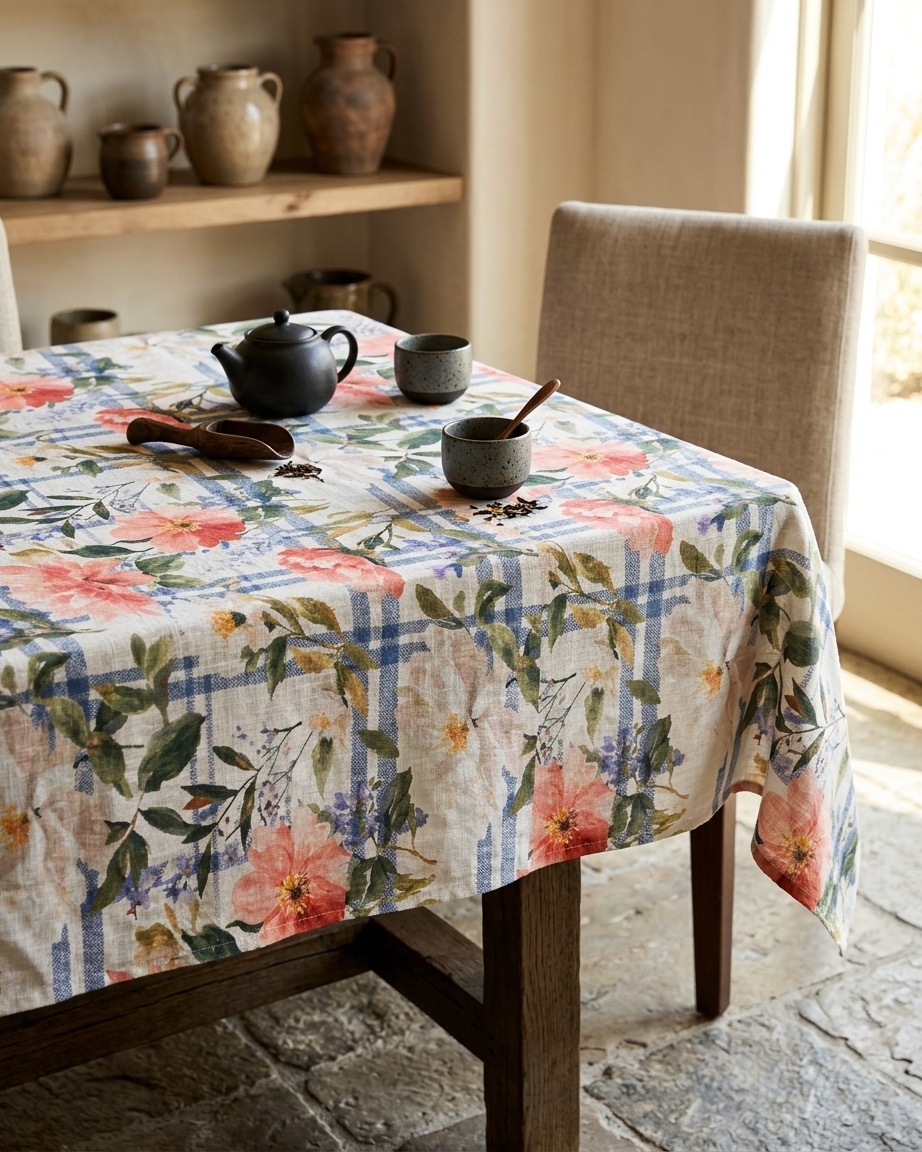 Plaid Peony Table Cloth
