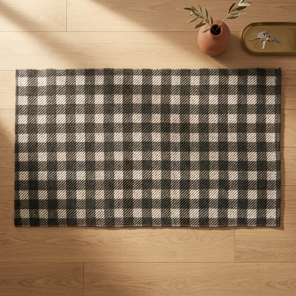 Black & White Checkered Washable Rug