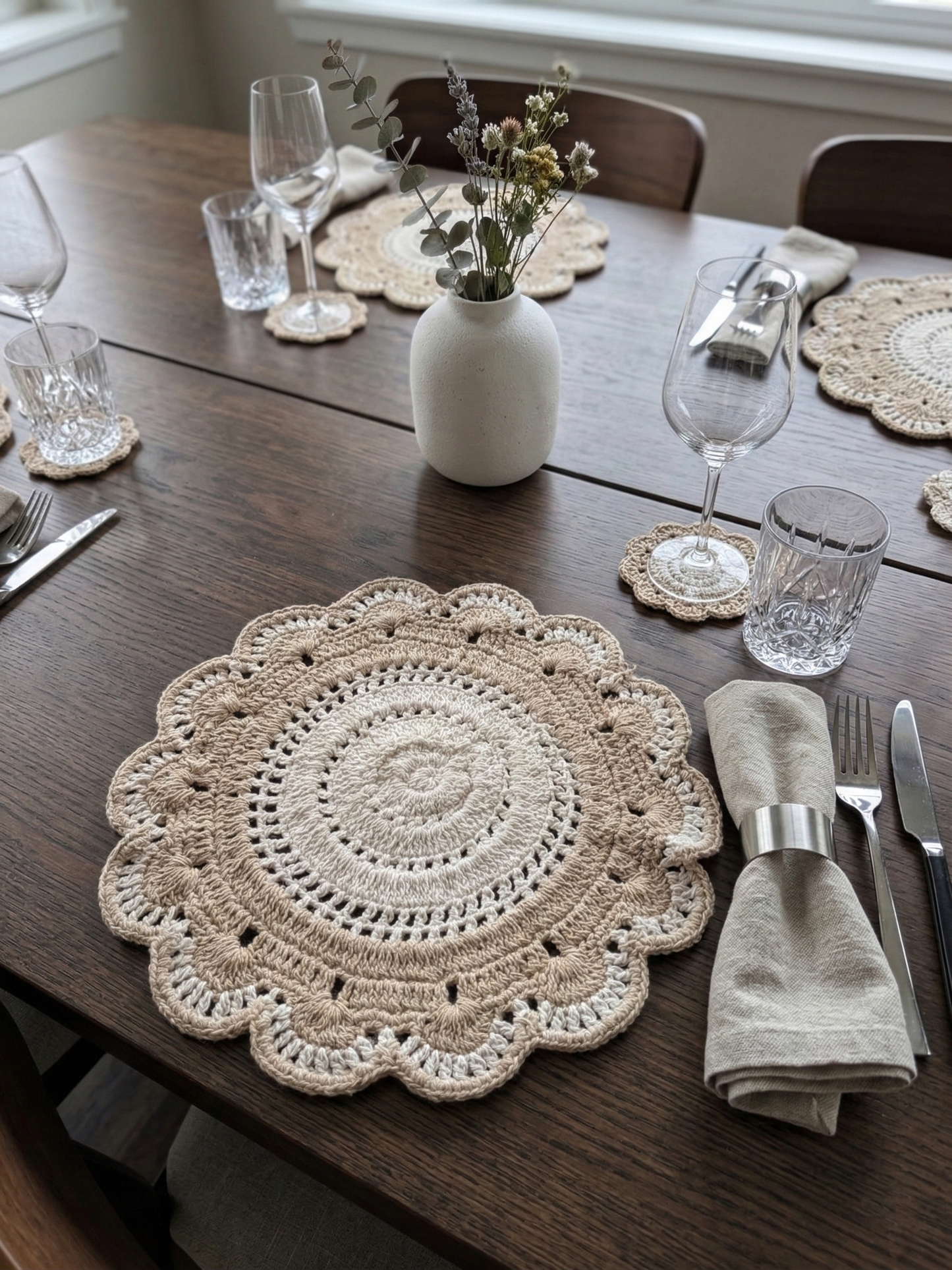 Cozy Weave Crochet Placemat - Beige