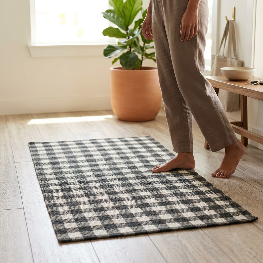 Black & White Checkered Washable Rug