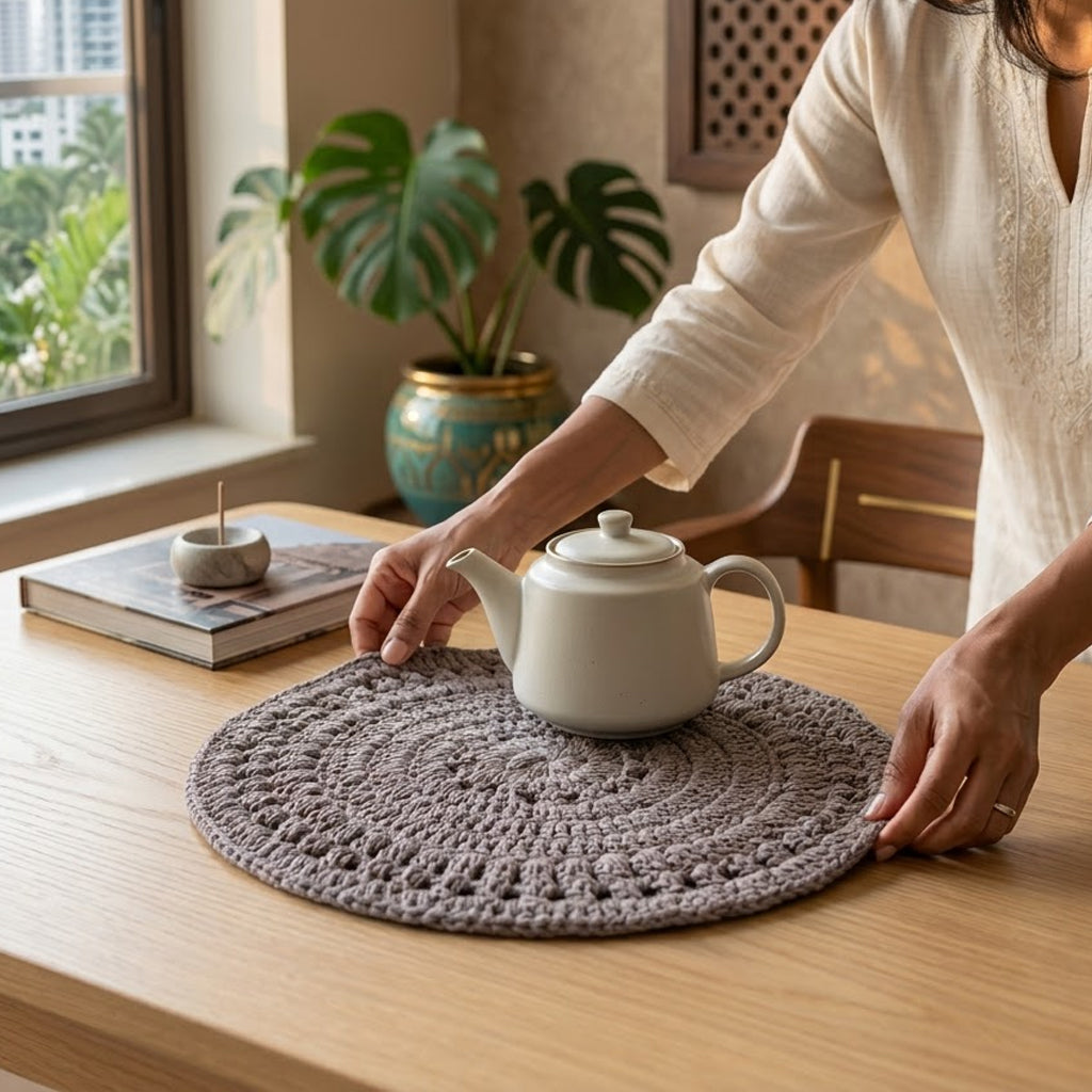 Cozy Weave Crochet Placemat - Grey