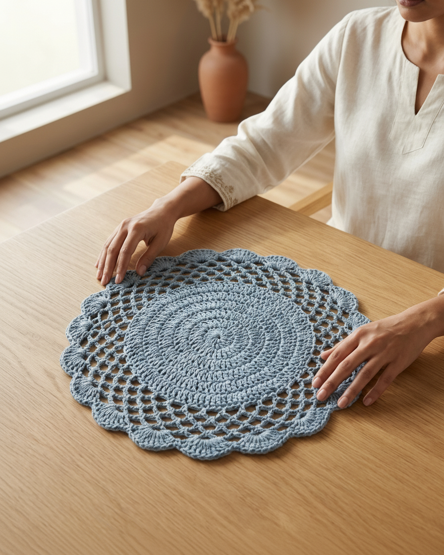 Cozy Weave Crochet Placemat - Blue