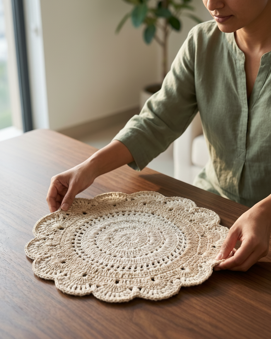 Cozy Weave Crochet Placemat - Beige