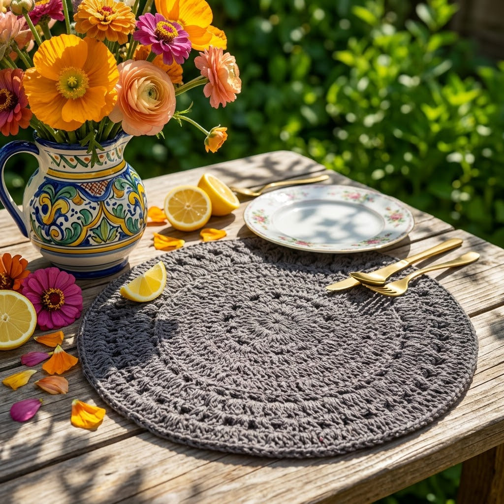 Cozy Weave Crochet Placemat - Grey