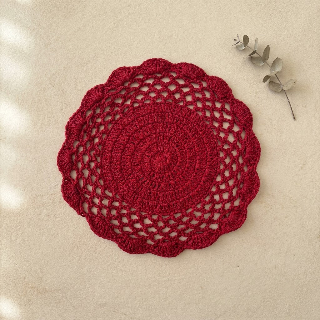 Cozy Weave Crochet Placemat - Berry Red