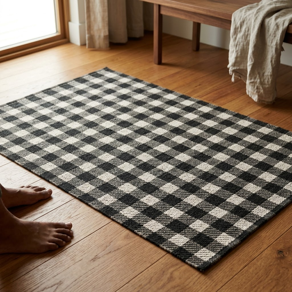 Black & White Checkered Washable Rug