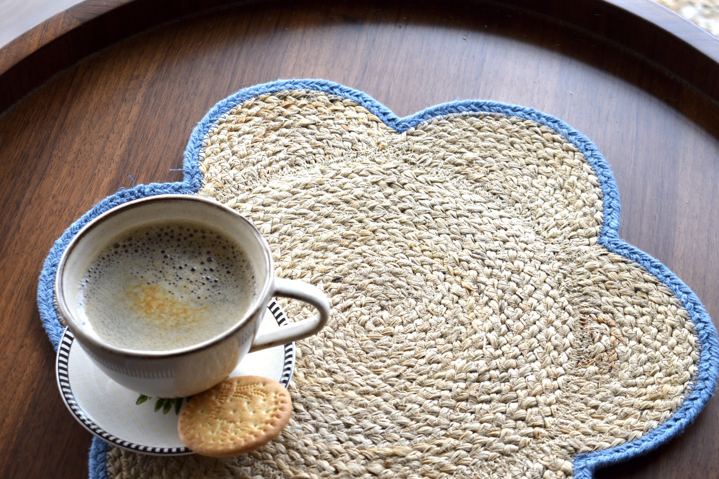 Flora Jute Placemat - Light Blue